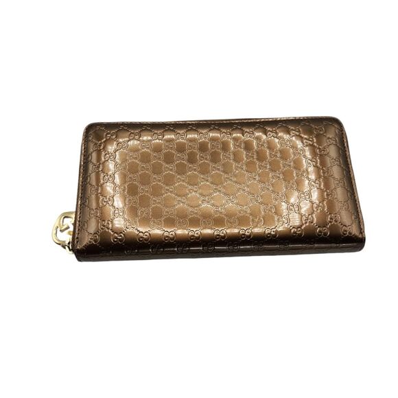 GUCCI Microguccissima Patent Leather Heart Logo Zip Wallet – Metallic Brown GG - Picture 1 of 9